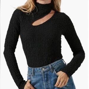 NWT ASTR Asymmetric Cutout Mock Neck Long Sleeve Black Top
